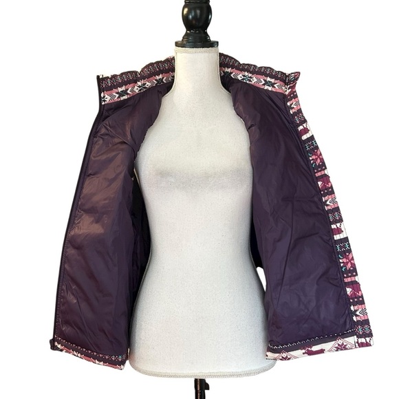 Lands End Fair Isle 600 down fill Puffer Vest Purple Moose Nordic SZ Small 6-8 - Picture 5 of 8